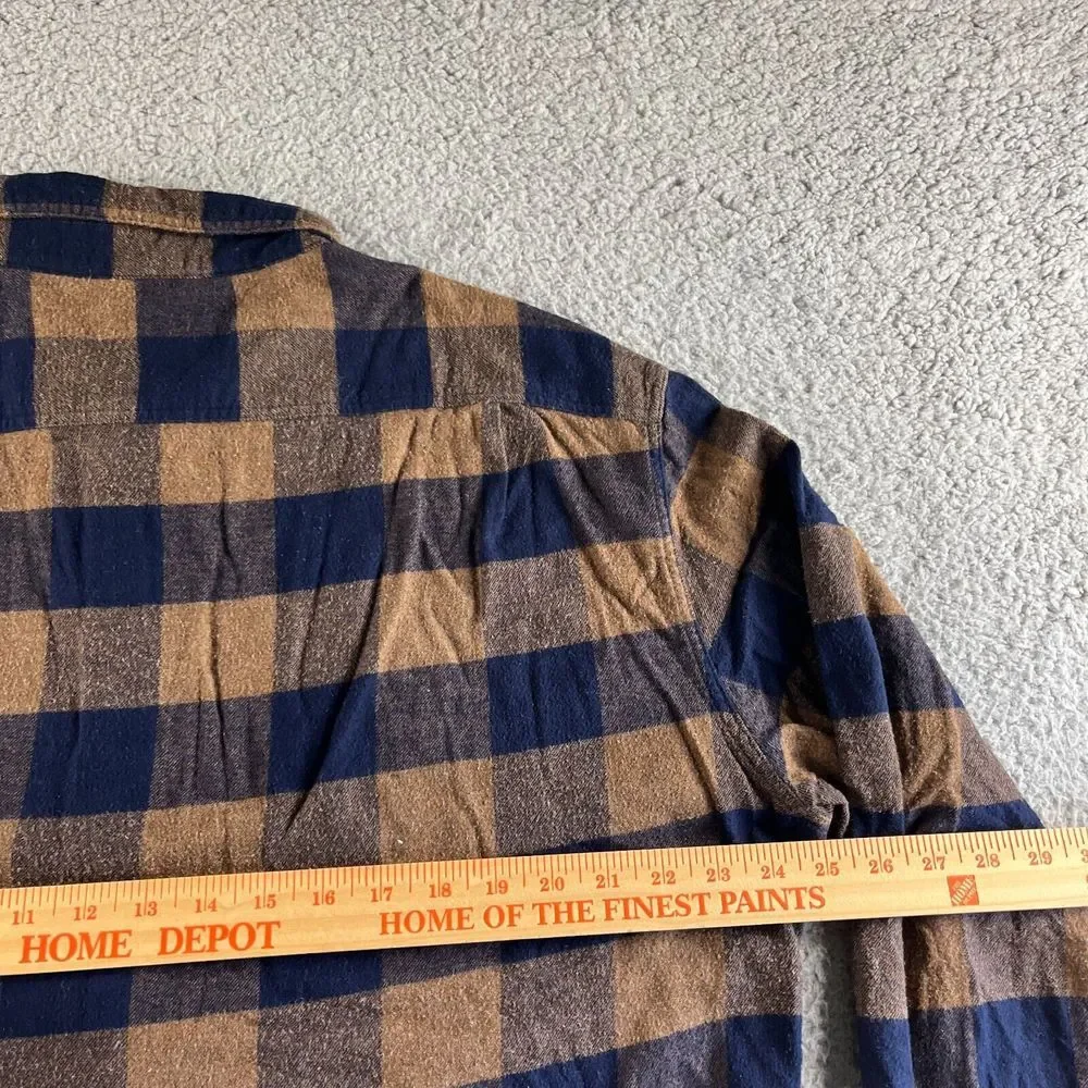 J. Crew Shirt Mens Extra Large Blue Brown‎ Check Flannel Button Up Midweight